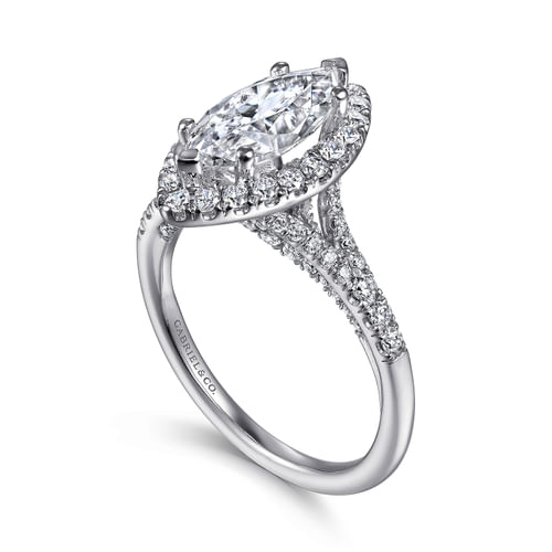 14K White Gold Marquise Halo Diamond Engagement Ring