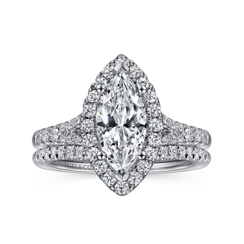 14K White Gold Marquise Halo Diamond Engagement Ring