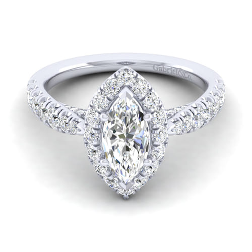 14K White Gold Marquise Halo Diamond Engagement Ring