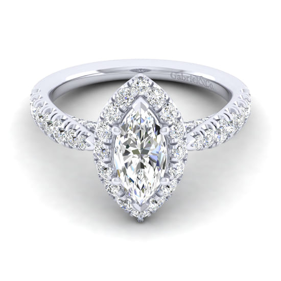 Gabriel - 14K White Gold Marquise Halo Diamond Engagement Ring