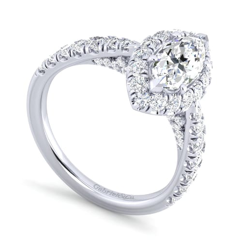 14K White Gold Marquise Halo Diamond Engagement Ring