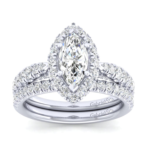 14K White Gold Marquise Halo Diamond Engagement Ring
