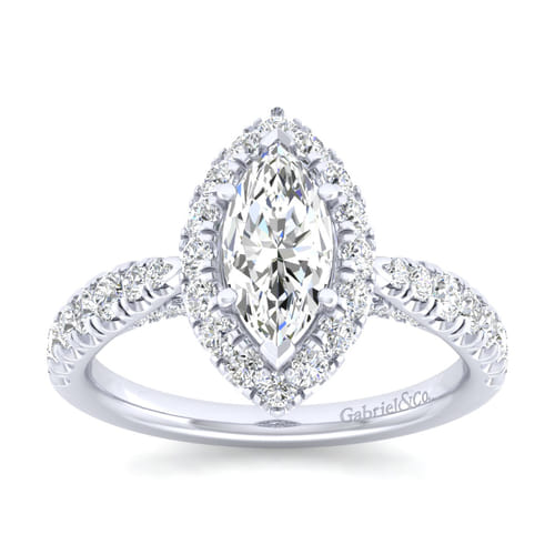 14K White Gold Marquise Halo Diamond Engagement Ring