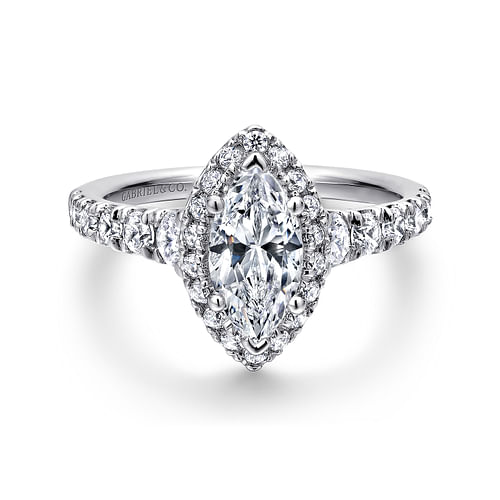 14K White Gold Marquise Halo Diamond Engagement Ring