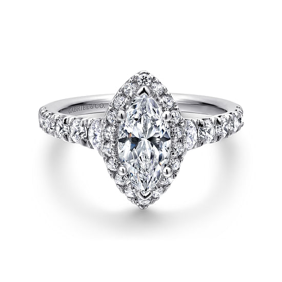 Gabriel - 14K White Gold Marquise Halo Diamond Engagement Ring