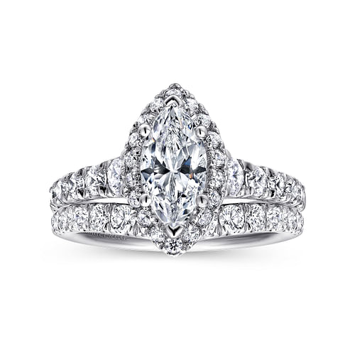 14K White Gold Marquise Halo Diamond Engagement Ring