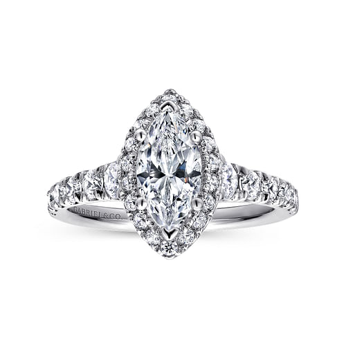 14K White Gold Marquise Halo Diamond Engagement Ring