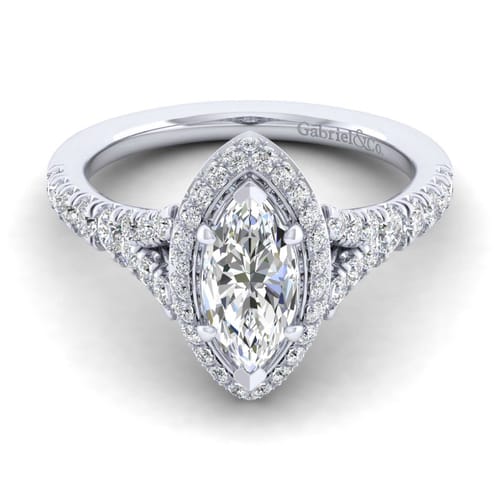 14K White Gold Marquise Halo Diamond Engagement Ring