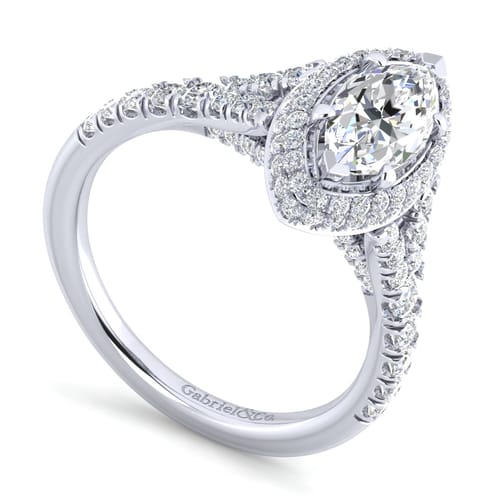 14K White Gold Marquise Halo Diamond Engagement Ring