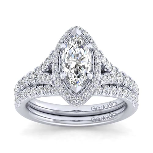 14K White Gold Marquise Halo Diamond Engagement Ring