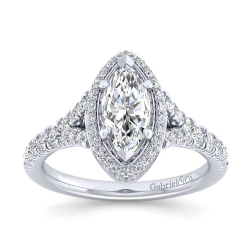 14K White Gold Marquise Halo Diamond Engagement Ring