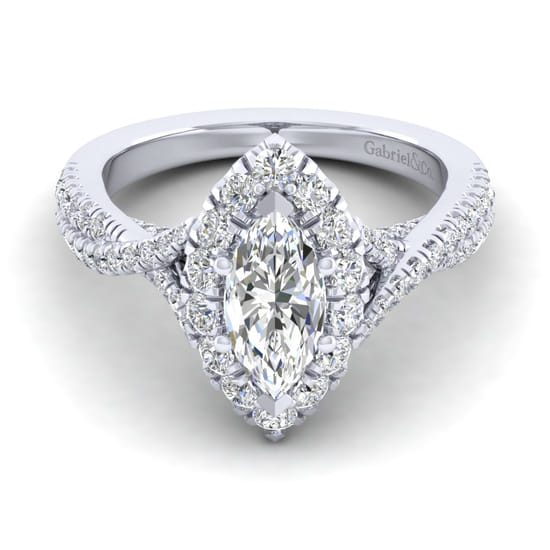 Gabriel - 14K White Gold Marquise Halo Diamond Engagement Ring