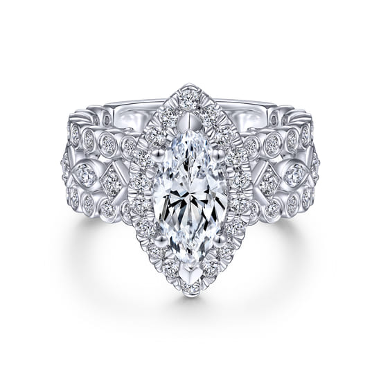 Gabriel - 14K White Gold Marquise Halo Diamond Engagement Ring