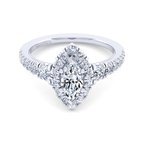 14K White Gold Marquise Halo Diamond Engagement Ring