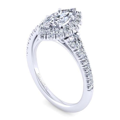 14K White Gold Marquise Halo Diamond Engagement Ring