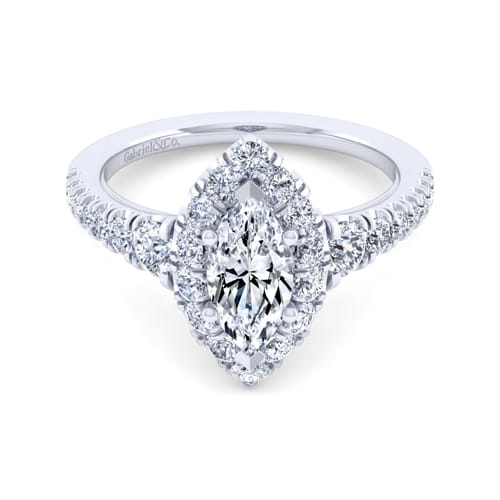 14K White Gold Marquise Halo Diamond Engagement Ring
