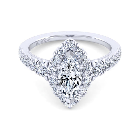 Gabriel - 14K White Gold Marquise Halo Diamond Engagement Ring