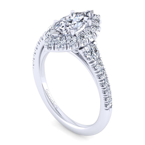 14K White Gold Marquise Halo Diamond Engagement Ring