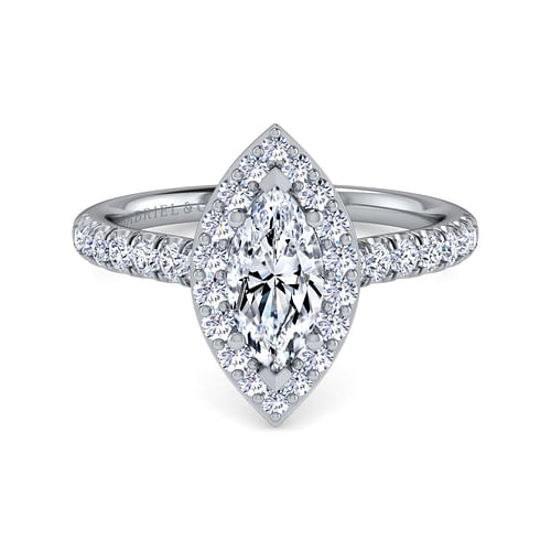 14K White Gold Marquise Halo Diamond Engagement Ring