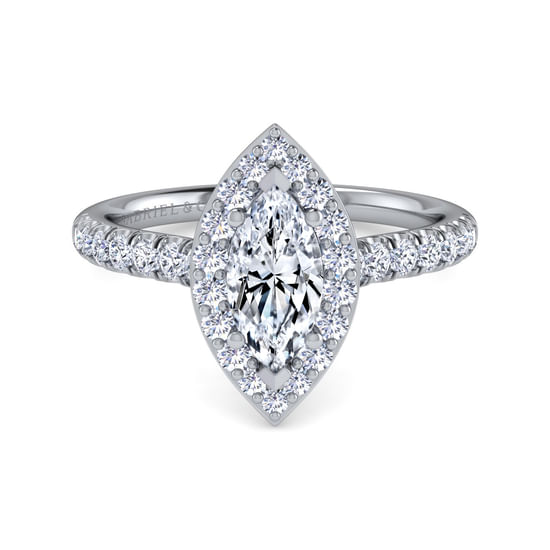 Gabriel - 14K White Gold Marquise Halo Diamond Engagement Ring