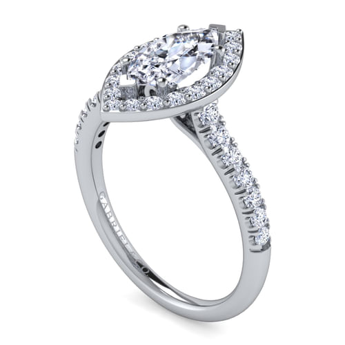 14K White Gold Marquise Halo Diamond Engagement Ring