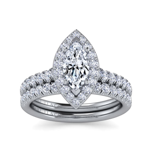 14K White Gold Marquise Halo Diamond Engagement Ring