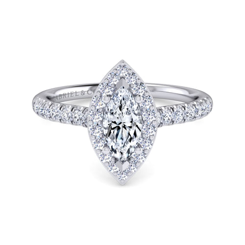14K White Gold Marquise Halo Diamond Engagement Ring
