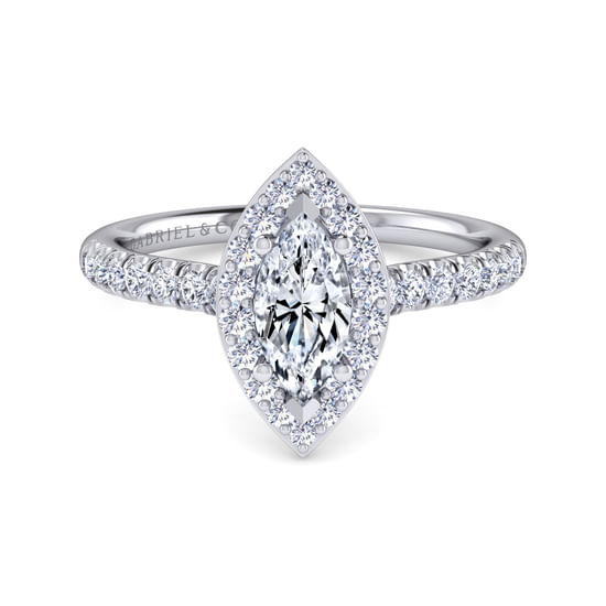 Gabriel - 14K White Gold Marquise Halo Diamond Engagement Ring