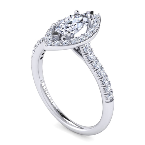 14K White Gold Marquise Halo Diamond Engagement Ring