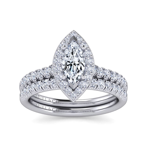14K White Gold Marquise Halo Diamond Engagement Ring
