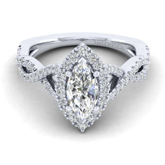 Gabriel - 14K White Gold Marquise Halo Diamond Engagement Ring
