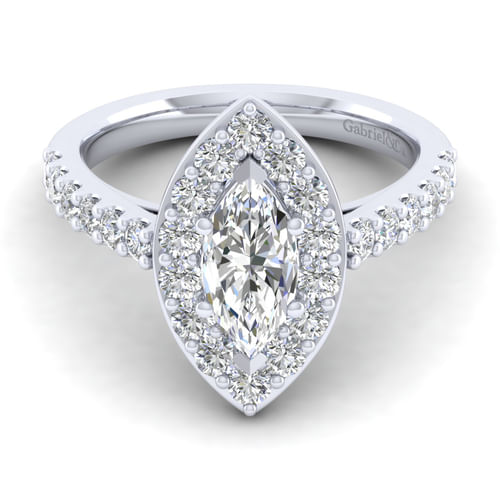 14K White Gold Marquise Halo Diamond Engagement Ring