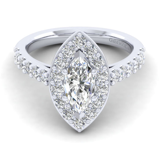 Gabriel - 14K White Gold Marquise Halo Diamond Engagement Ring