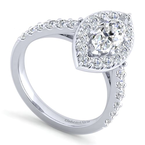 14K White Gold Marquise Halo Diamond Engagement Ring