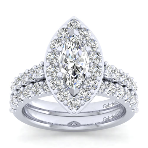 14K White Gold Marquise Halo Diamond Engagement Ring