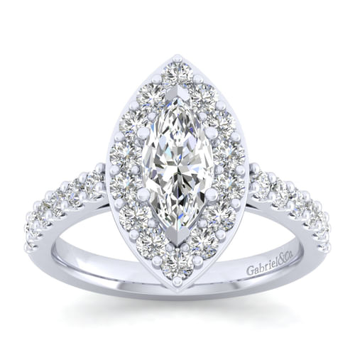 14K White Gold Marquise Halo Diamond Engagement Ring