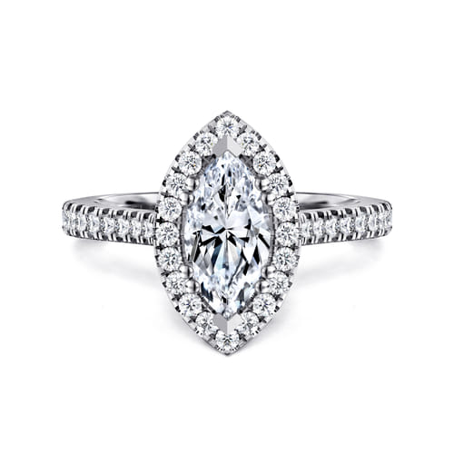 14K White Gold Marquise Halo Diamond Engagement Ring