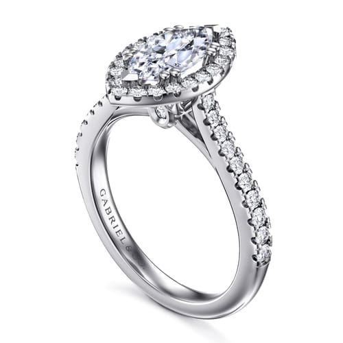 14K White Gold Marquise Halo Diamond Engagement Ring