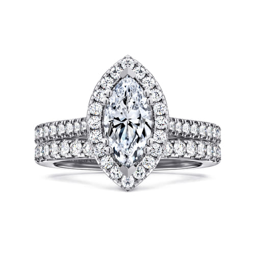 14K White Gold Marquise Halo Diamond Engagement Ring