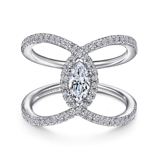 Gabriel - 14K White Gold Marquise Halo Diamond Engagement Ring