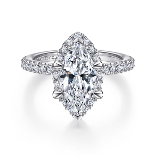 14K White Gold Marquise Halo Diamond Engagement Ring
