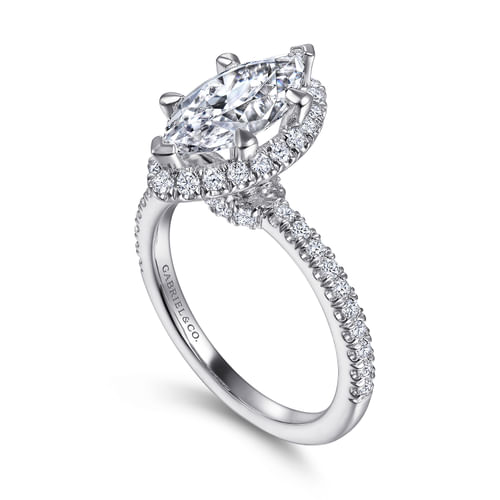 14K White Gold Marquise Halo Diamond Engagement Ring