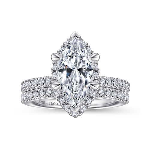 14K White Gold Marquise Halo Diamond Engagement Ring