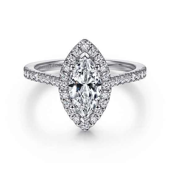 Gabriel - 14K White Gold Marquise Halo Diamond Engagement Ring