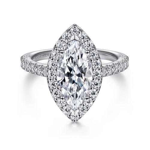 14K White Gold Marquise Halo Diamond Engagement Ring