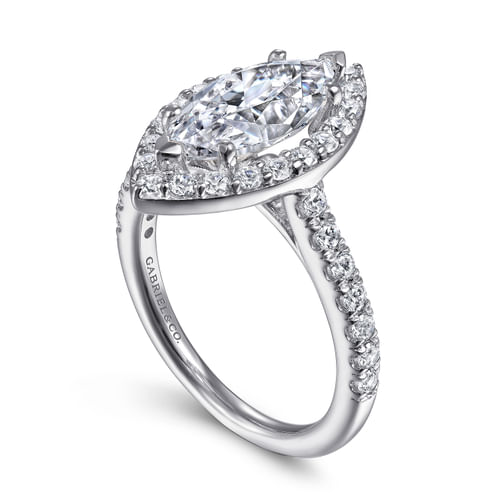 14K White Gold Marquise Halo Diamond Engagement Ring