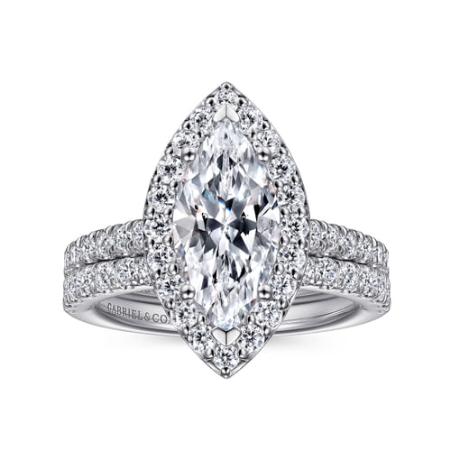 14K White Gold Marquise Halo Diamond Engagement Ring