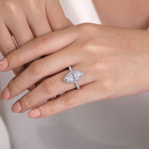 14K White Gold Marquise Halo Diamond Engagement Ring