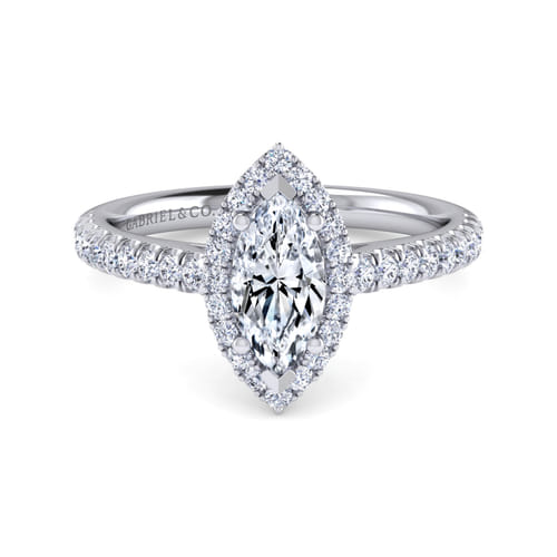 14K White Gold Marquise Halo Diamond Engagement Ring