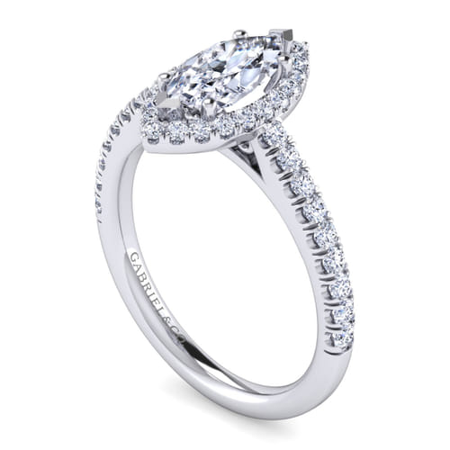 14K White Gold Marquise Halo Diamond Engagement Ring